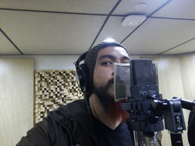 me with a Microphone in a Recording studio